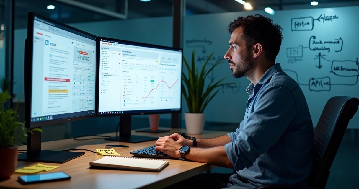 Founder de SaaS analisando painel fiscal travado em ERP tradicional